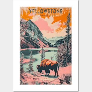 Yellowstone National Park Buffalo Vintage Travel Poster Posters and Art